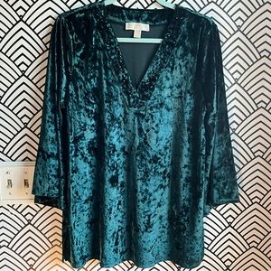 Michael Kors Crushed Velvet teal green shirt long sleeve